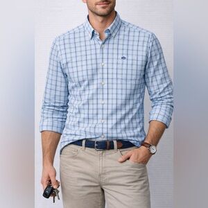 Southern Tide Intercoastal Plaid Button Down Shirt Mens L Blue Stretch Nautical